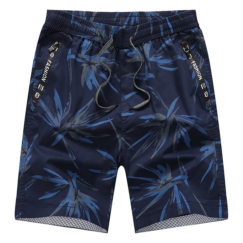Summer Men's Casual Capris Loose Versatile Thin Sports Shorts Pure Cotton Beach Cropped Pants Fashion Leaf Jacquard Home Shorts