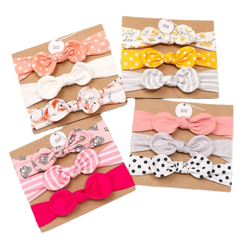 3pcs/set Newborn baby Headbands Elastic Hair Band Kids Girl Stripe Dot Headwear Print Floral Bowknot Turban Hair Accessories