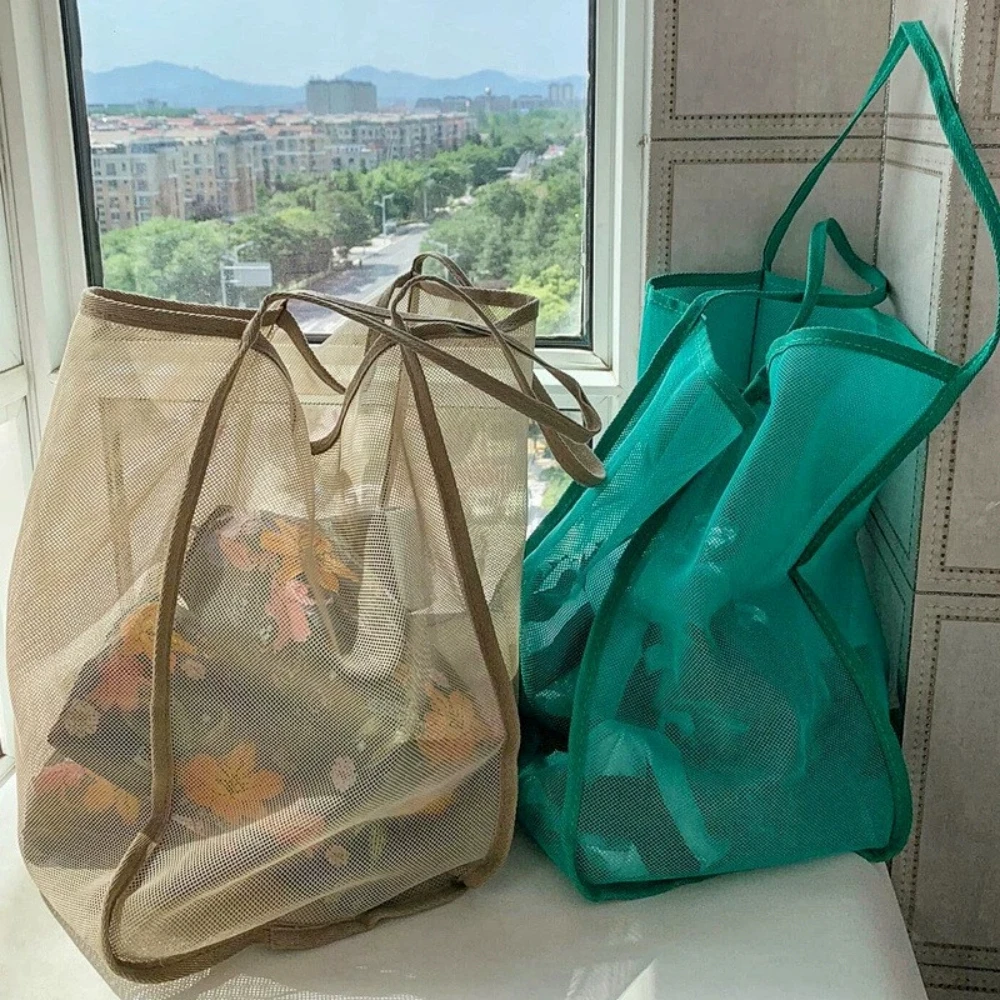 Breathable Mesh Tote Bag with Reinforced Handles - Large Reusable Bag for Shopping, Travel, and Gym