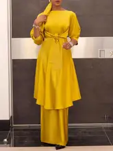 

Skirts Sets VONDA Casual Solid Tunic Blouse With High Waist Skirts Women 3/4 Sleeve O Neck Belted A-Lined Women Sets Faldas Saia