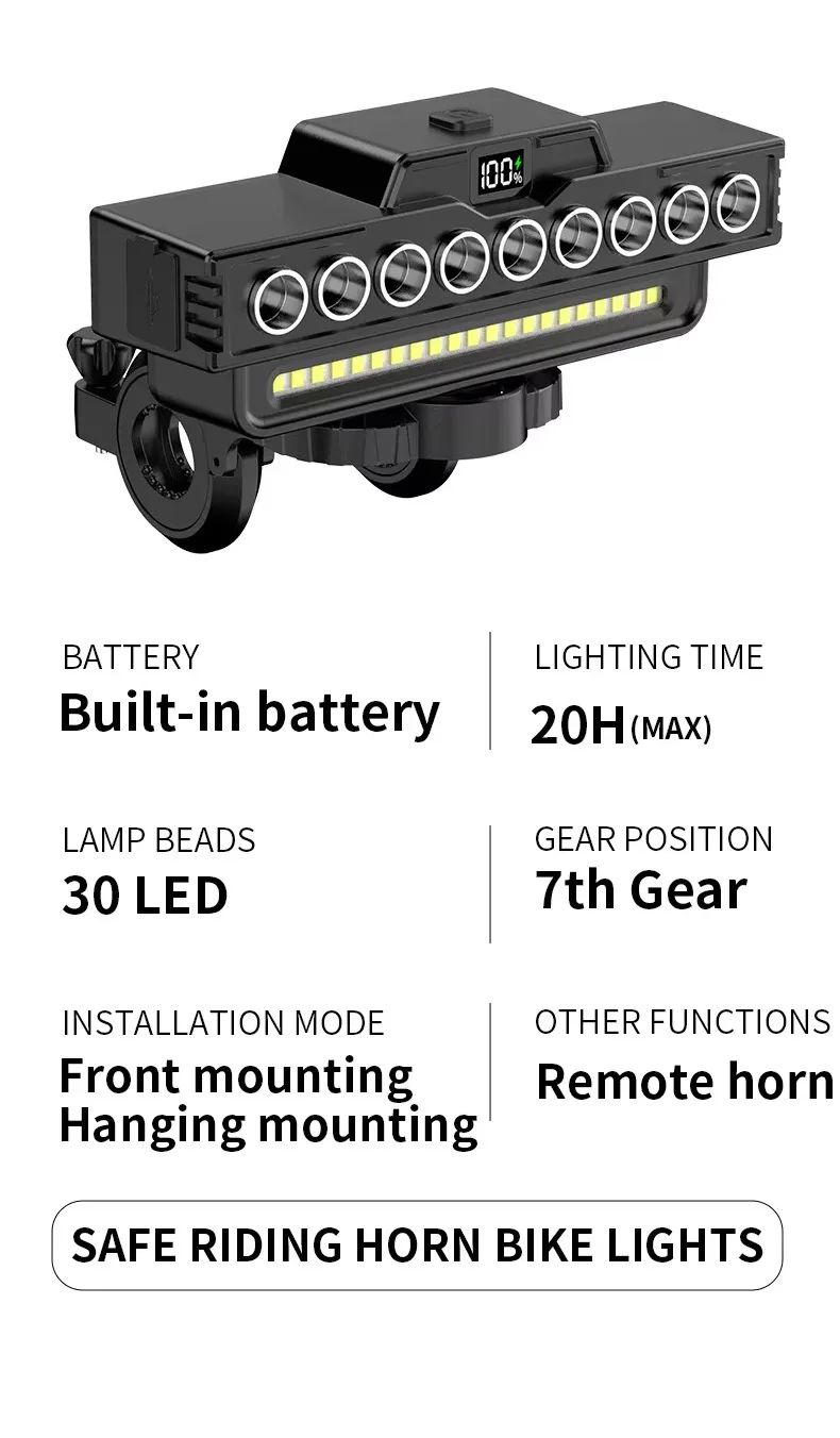 USB Rechargeable Bike LED Front Light With Cycling Bike Horn Waterproof Bicycle Bell Front Light Easy To Instal Night Riding