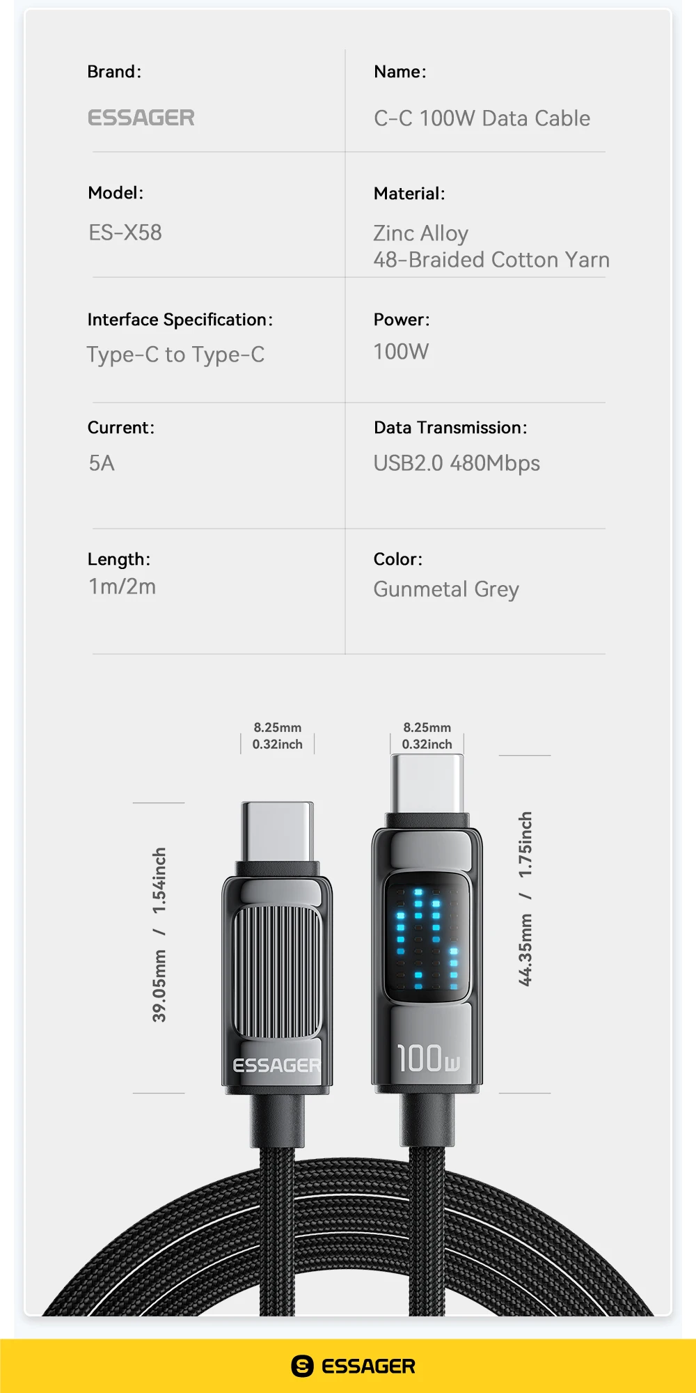 100W USB Type C To USB C Cable For Xiaomi Samsung PD 5A Fast Charging Cable For