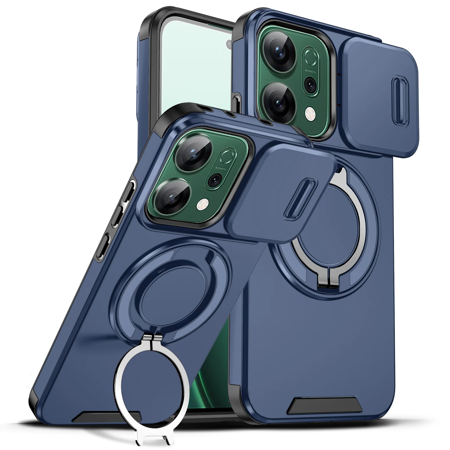 Magnetic Ring Armor Slide Camera Lens Case with Magsafe Wireless Charging Compatibility