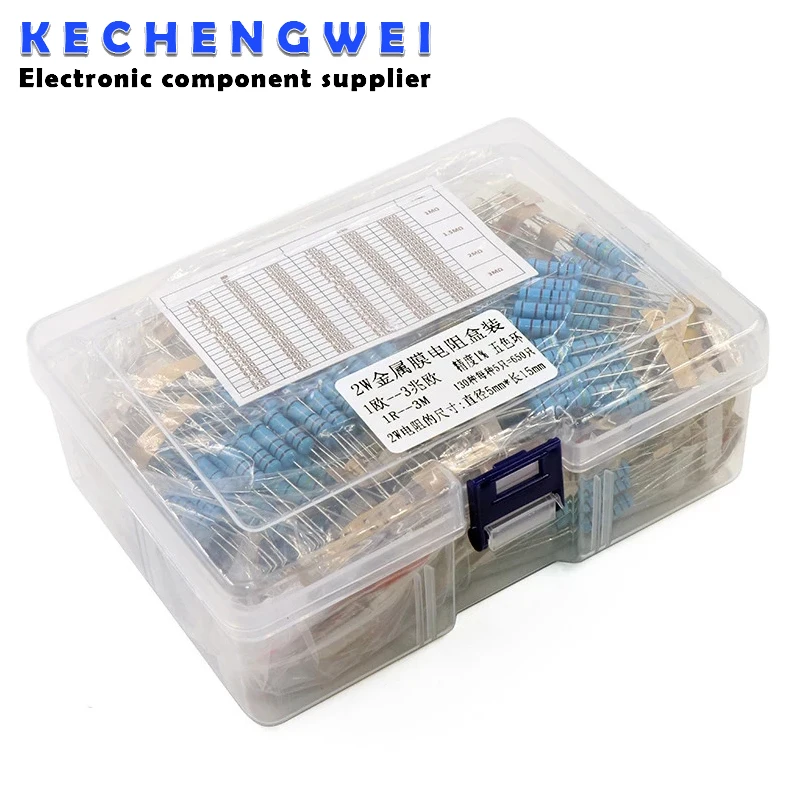 

650pcs 130 Values*5pcs 2W 1% Metal Film Resistors Assorted Pack Kit Set Lot Resistors Assortment Kits + BOX