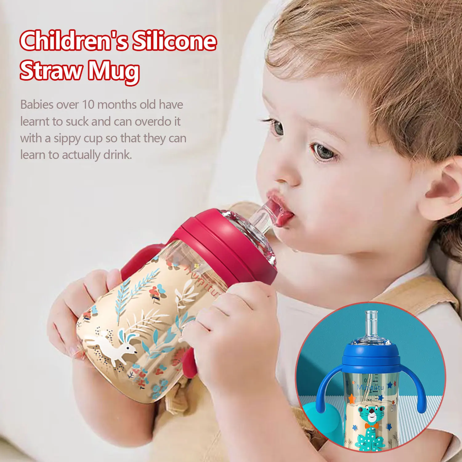 240ml Drinking Cup Silicone straw water cup 2-8 years old children water pp anti-drop material