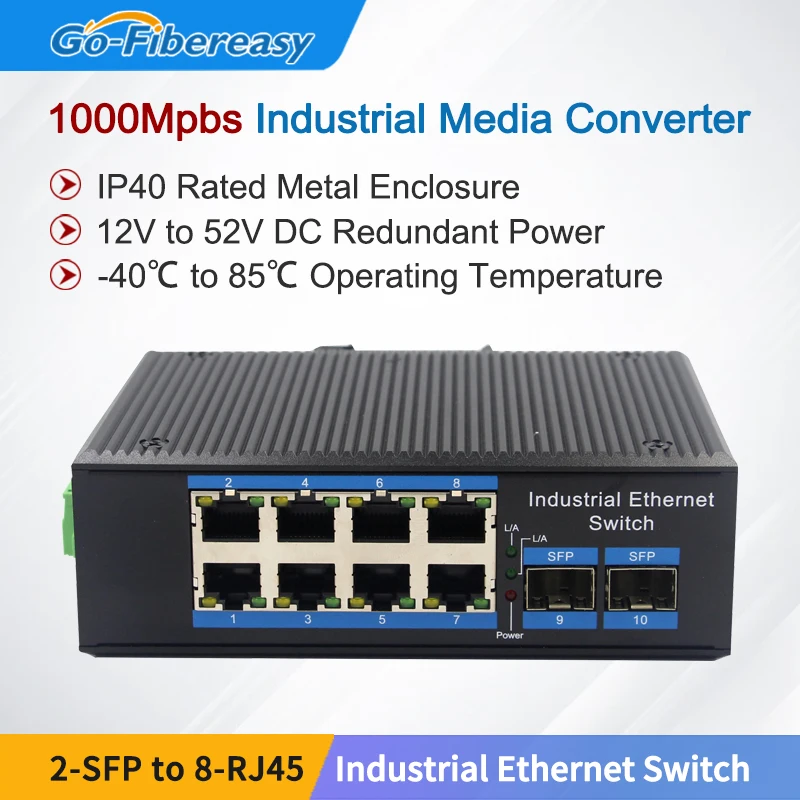 Gigabit Industrial PoE Switch 8Port L2+ Managed Support IEEE802.1ad Q-in-Q VLAN Stacking Robust IP40 Aluminum Ethernet Switch