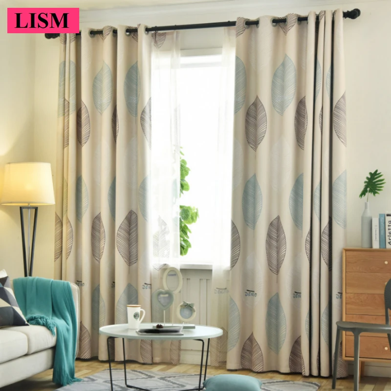 

Nordic Modern Beige Leaves Printed Curtains for Living Room Bedroom Kids Custom House Window Decor Blackout Fabric Hall Tulle