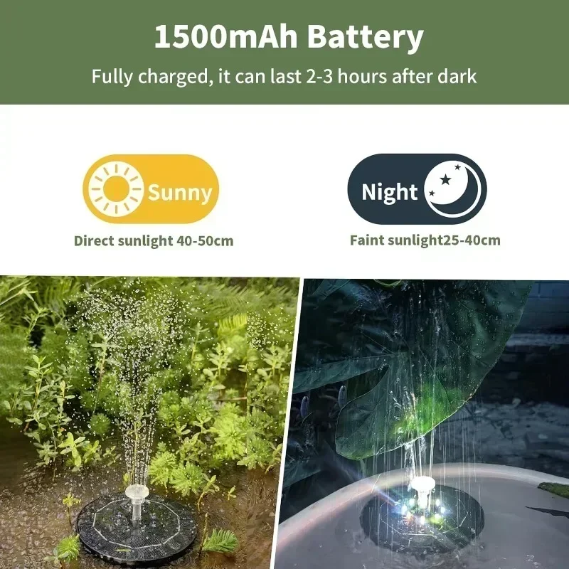 16/18CM 태양열 새 목욕대 분수, 3W 컬러풀 LED 조명이 있는 6노즐 워터 펌프 태양열 새 목욕대 분수