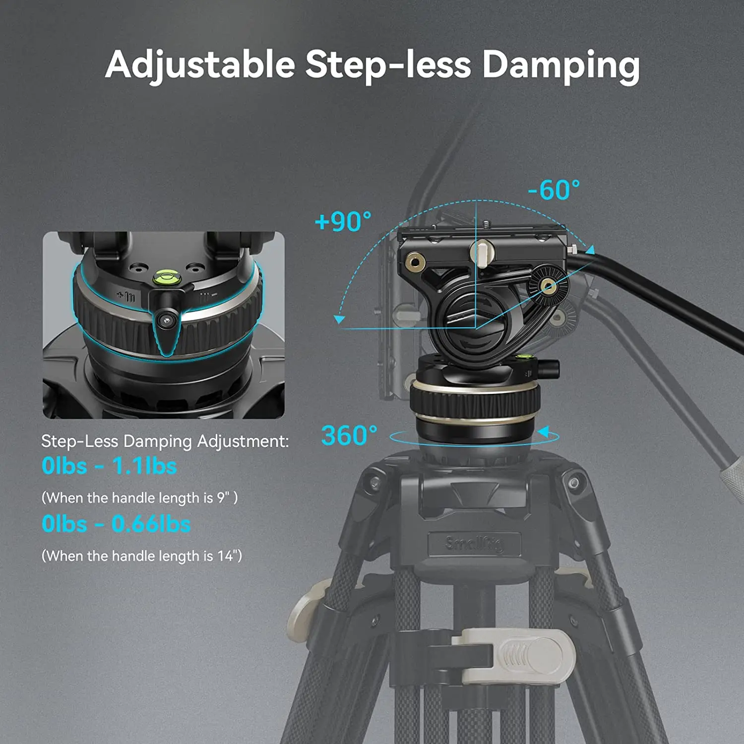 DH10 Heavy Duty Tripod Fluid Video Head with Flat Base Adjustable Handle for Ma