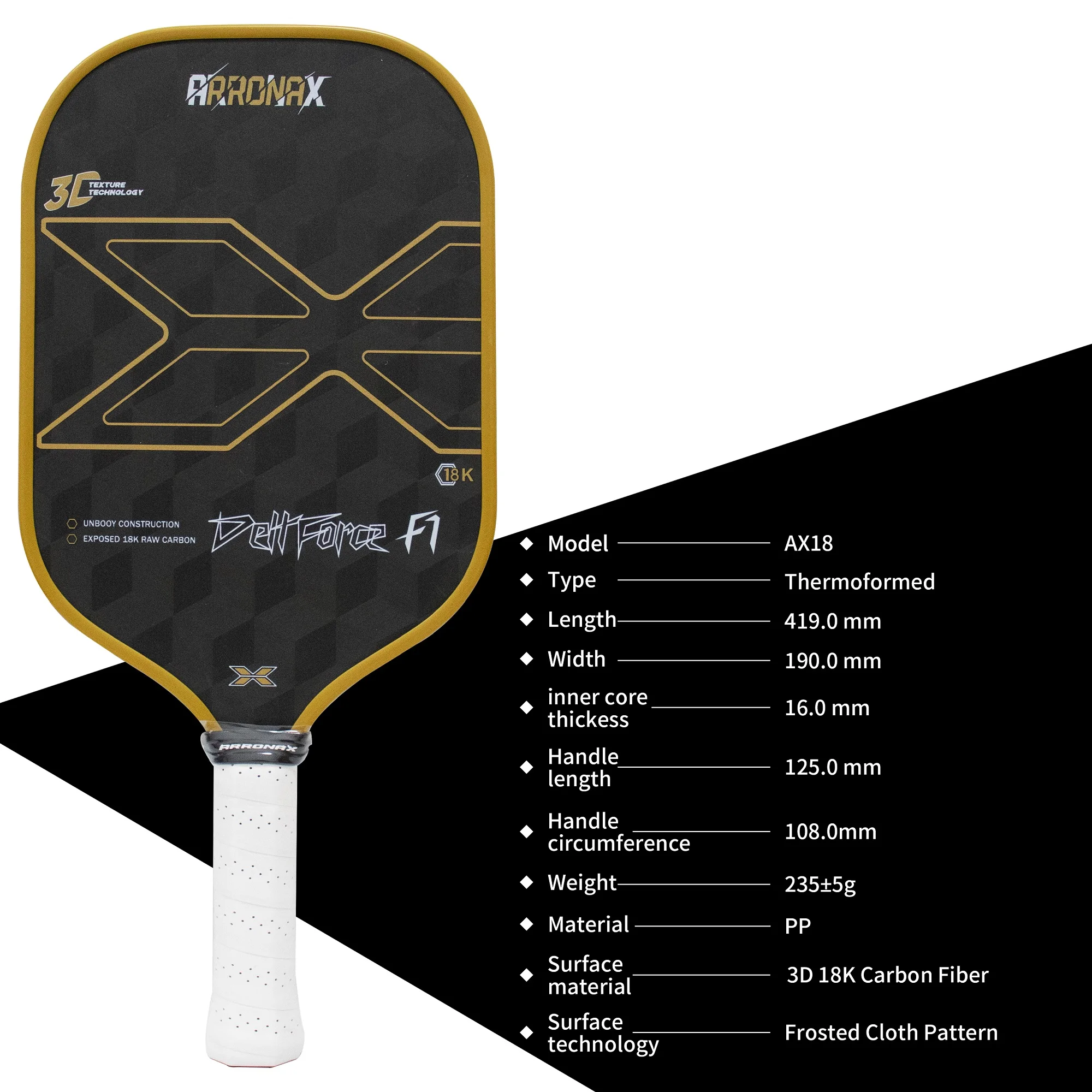 Pickleball Paddle Superficie Strutturata In Grafite Per Spin Usapa Compliant Pro Pickleball Racchetta 3D 18K Paddle In Fibra Di Carbonio