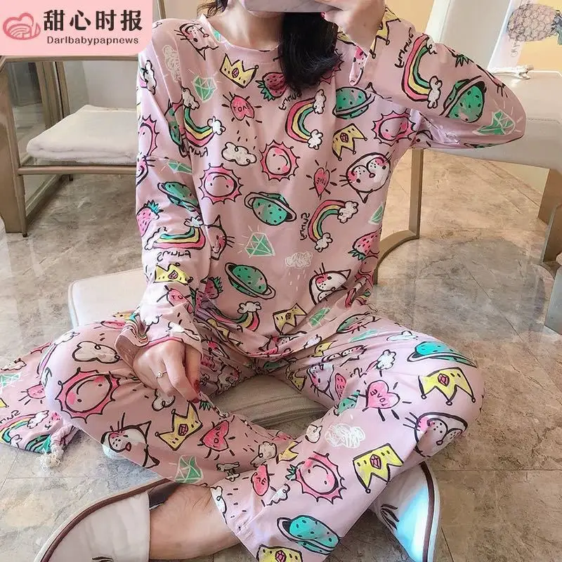 Cartoon Mickey and Minnie Print Girls Long Sleeve Pajamas Spring Autumn Pajamas Ladies Cute Pattern Homewear Set