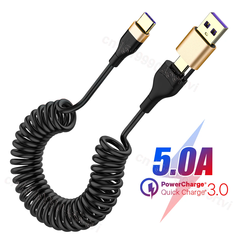 Spring 2in1 5A Snabbladdning USB Typ C-kabel för Huawei P40 Pro USB C-laddarkabel för Samsung Xiaomi QC3.0_voghion.com