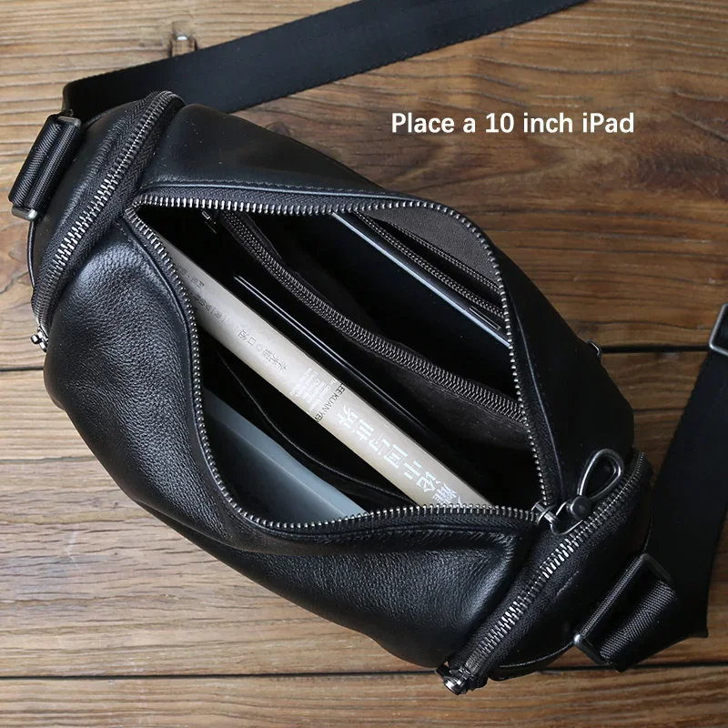 NZPJ Genuine Leather Men's Shoulder Bag Trendy Crossbody Bag top Layer Cowhide Men's bag Leisure Postman Bag For 10 Inch IPad