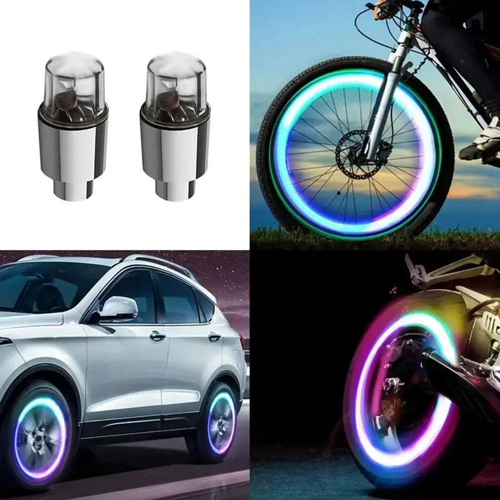 2PCS Colorful LED Wheel Light Valve Caps