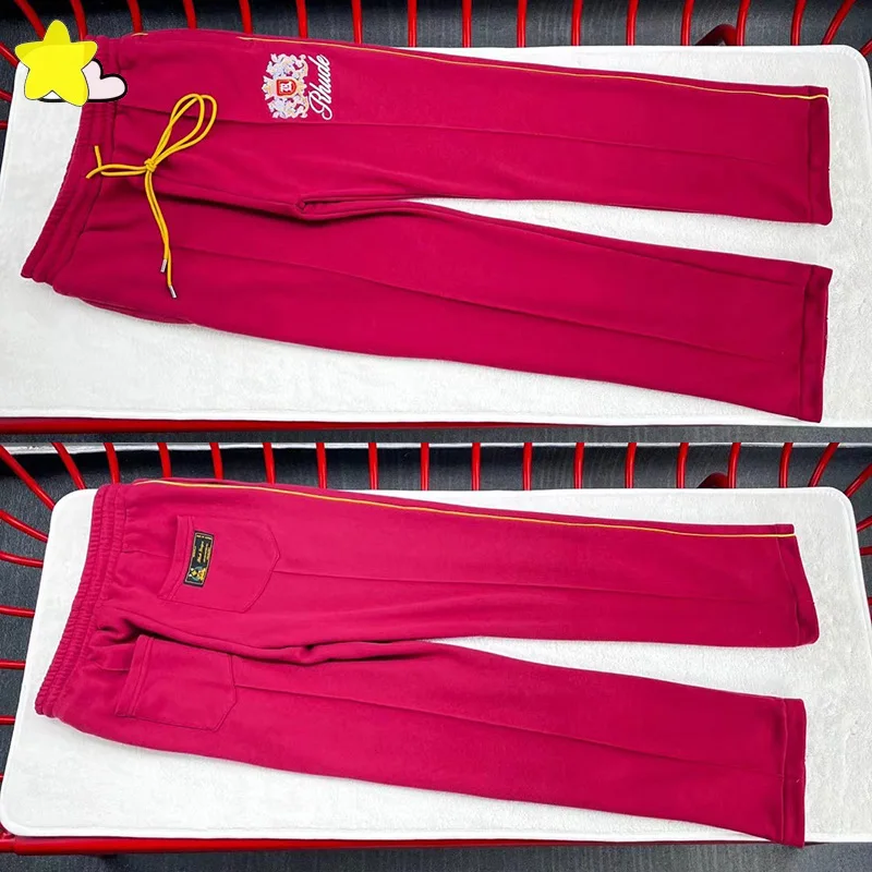 

Red Jogger Drawstring Crown Logo Embroidery Rhude Casual Pants Men Women 1:1 Tags 100% Cotton Striped Rhude Sweatpants