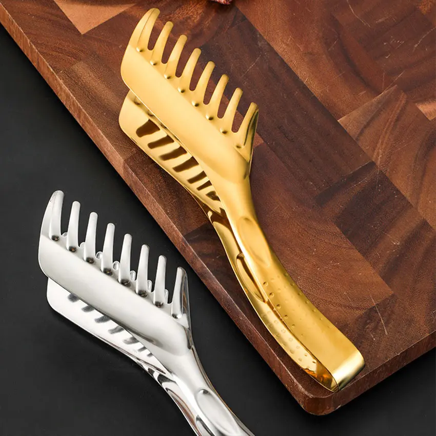 1PC Stainless Steel Food Tongs Comb Shaped Thickened Kitchen Utensils et Cooking Tool Golden Stable Anti Heat Bread Clip