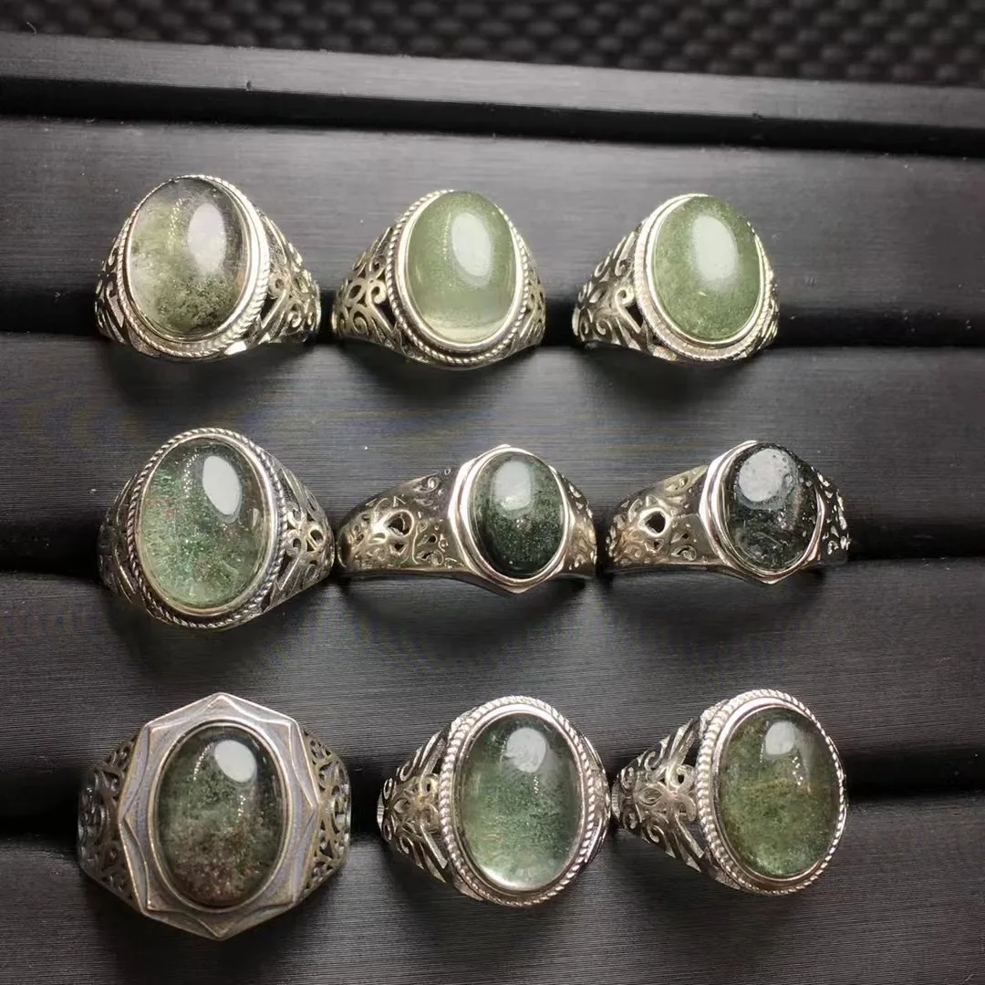 Cool Men's 925 Sterling Silver Natural Ghost Phantom Quartz