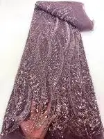 SU1 High Quality Handmade Beaded Lace Fabric Luxury purpleEmbroidery French Lace Wedding Dress Bridal Tulle Mesh Textile