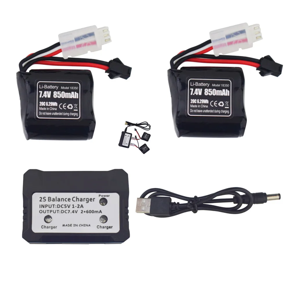2PCS 7.4V 850mAh SM-2P Plug Lithium Battery With 2 in 1 Charger For SYMA Q2 Q3 Skytech H100 T1 T02 H102 H106 H108 H120 RC Boat