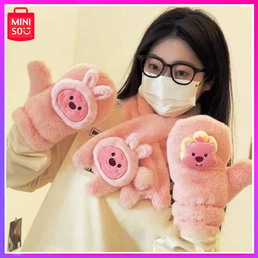 

Miniso New Little Beaver Loopy Gloves for Women Warm with Fleece Thickened Cold Blanket Mittens Scarf Christmas Gift Comfort