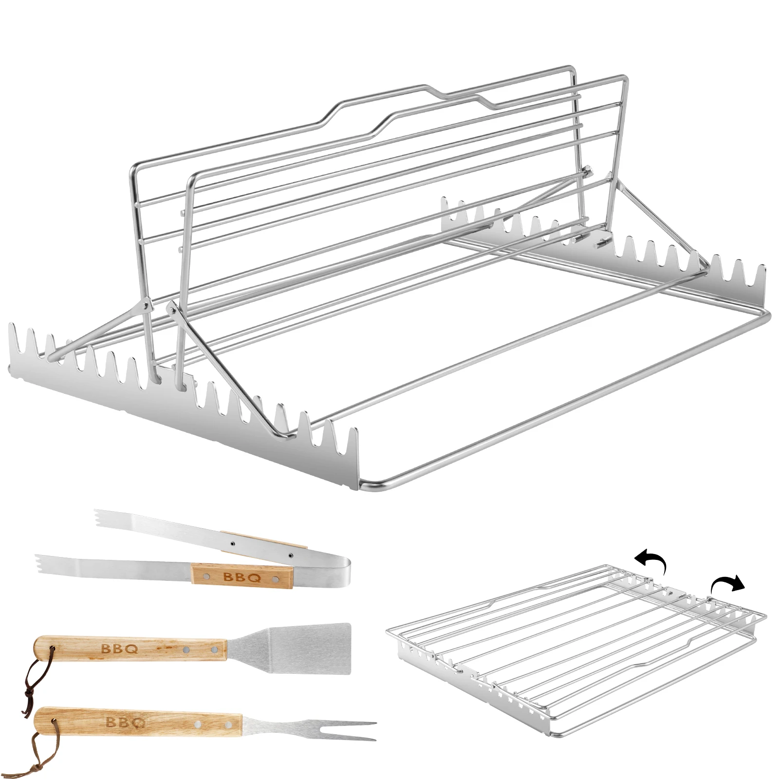 

New Turkey Roasting Rack Adjustable BBQ Rib Rack Stainless Steel Turkey Roaster Rack Portable Rectangular Roasting Racks with