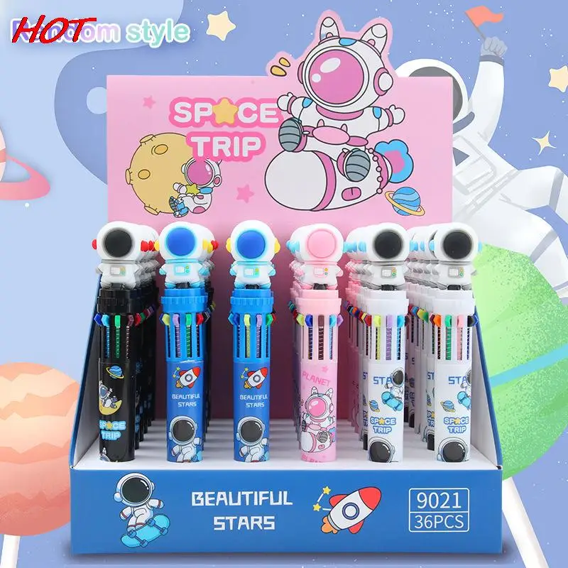 

10 Colors Multi-color Ballpoint Astronaut Pen Kawaii Cartoon Press-type Color Pen School Stationery Multi-function Supply Gift