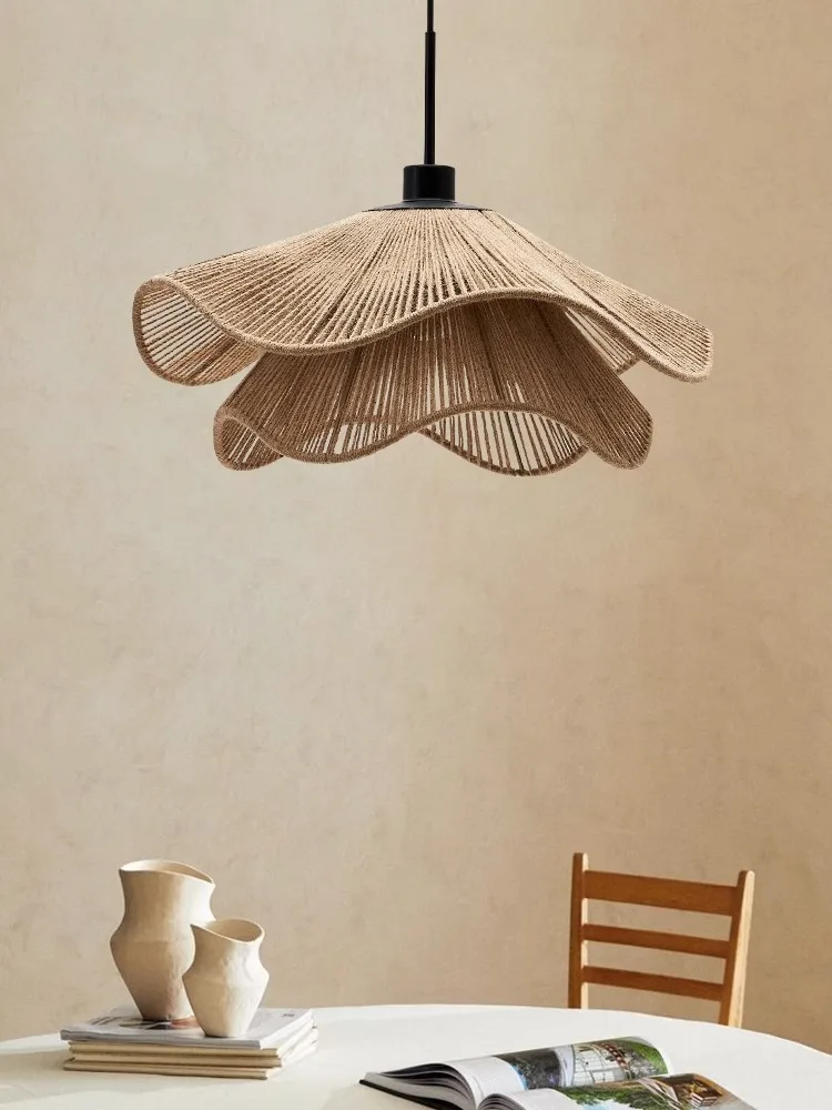 Wabi Sabi Style Hemp Rope Pendant Lamp Zen Tea Room Homestay Retro Industrial Style Restaurant Bedroom Antique Style Petal Lamps