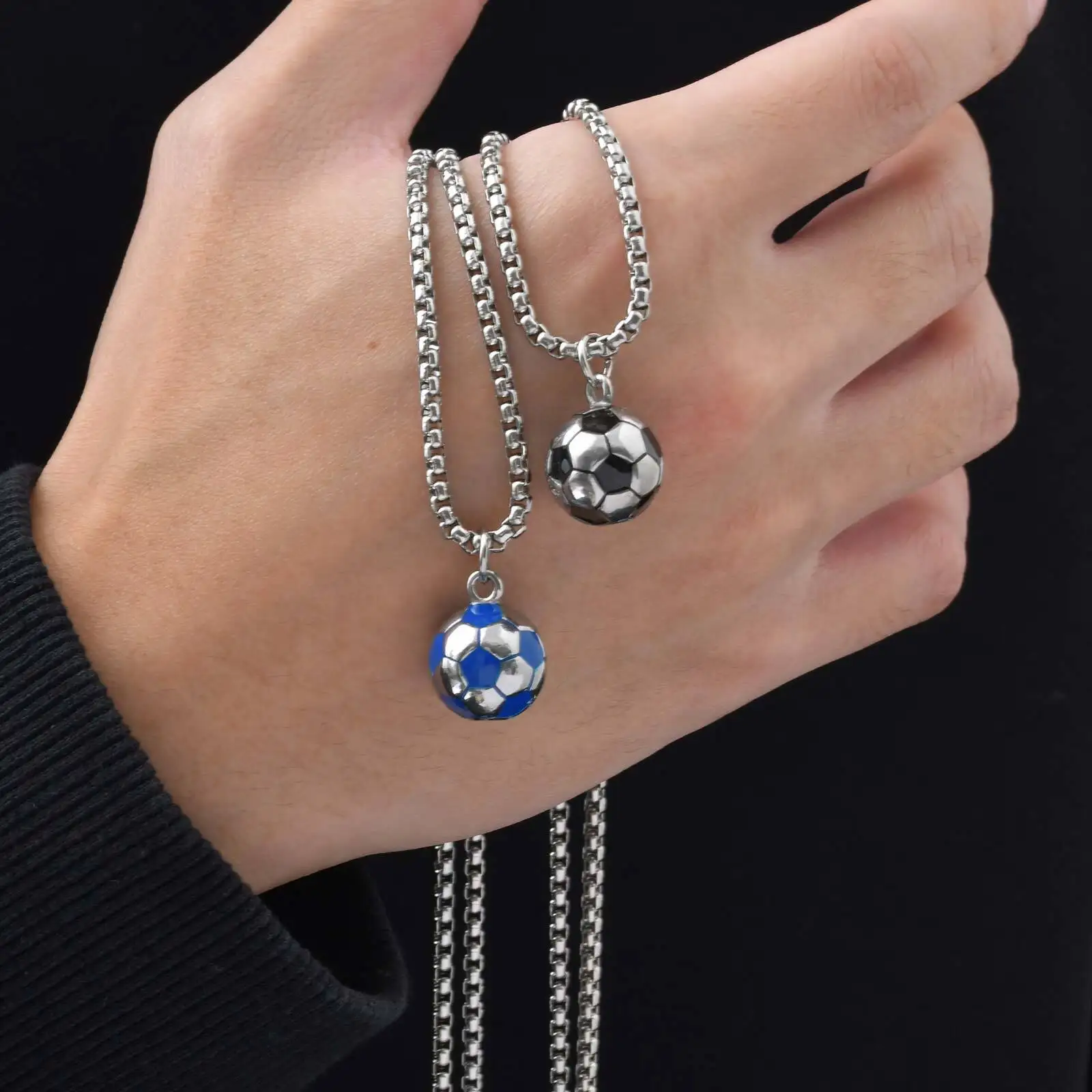 Stainless Steel 3D Football Necklaces for Mens Boys,Solid Ball Stainless Steel Pendant Necklaces,World Cup Football Fan Gifts