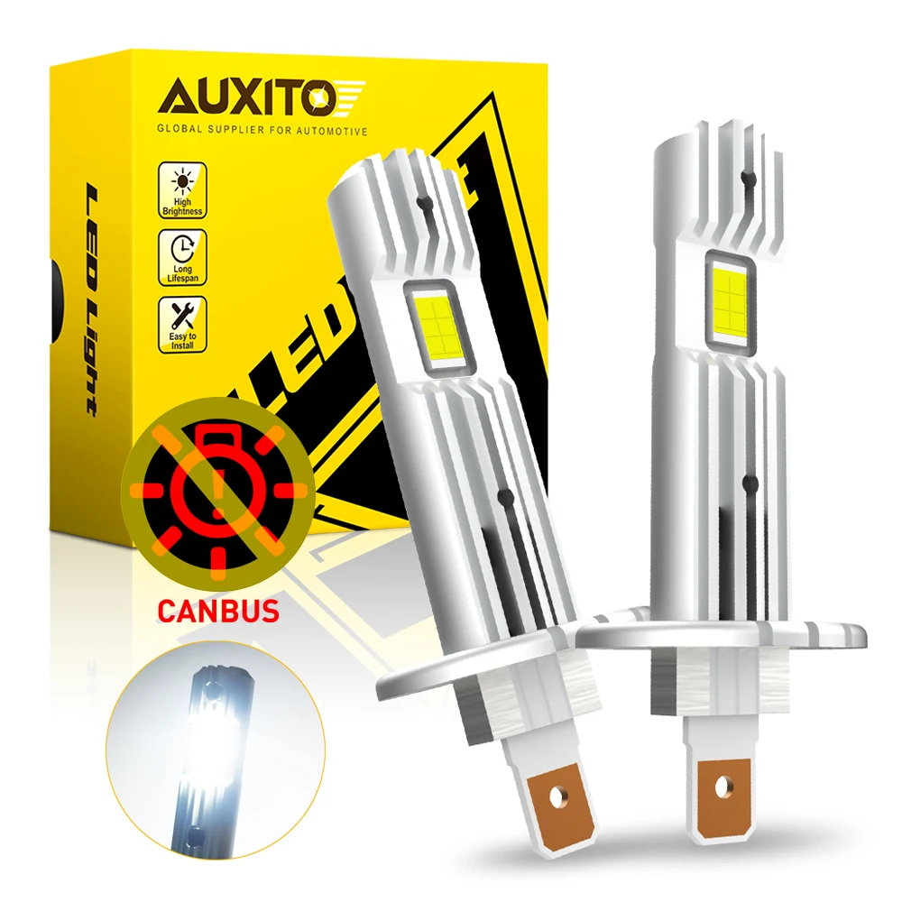 AUXITO 2x 12000LM Error Free H1 LED Canbus Headlight Bulb H1 LED Car Head Fog Light Fanless Plug & Play New Upgrade Nonpolarity