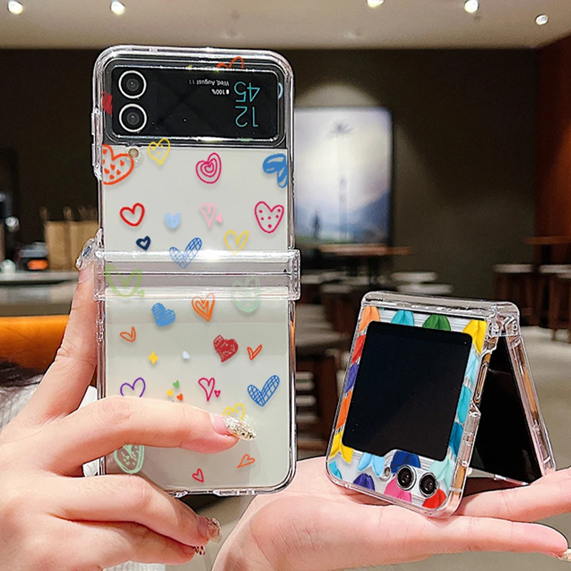 Clear Love Heart Pattern Phone Case - Hard Folding Back Cover