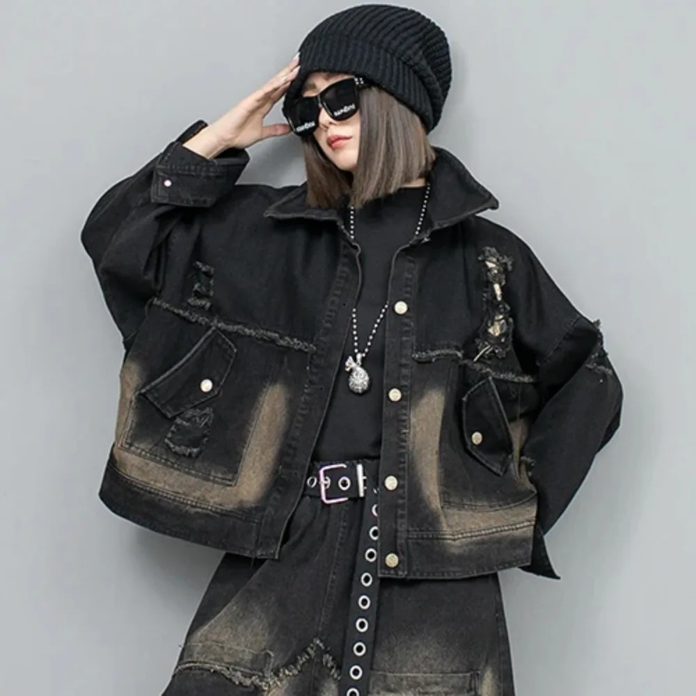 

Женская джинсовая куртка с длинным рукавом, демисезонная Черная куртка на заказ, LX1147, 2024