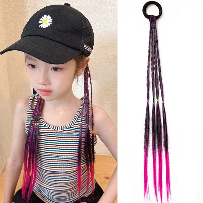 Kids Girls Gradient Colorful Wigs Hairclip Ponytail Holder Rubber Band Bows Cool Braid Baby Headwear Party Hair Accessories