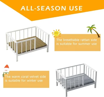 Dog Bed with Rails-Elevated Pet Metal Bed Frame with Solid Wood Board and Washable Soft Mat for Small Dog Indoor or Outdoor Use 3