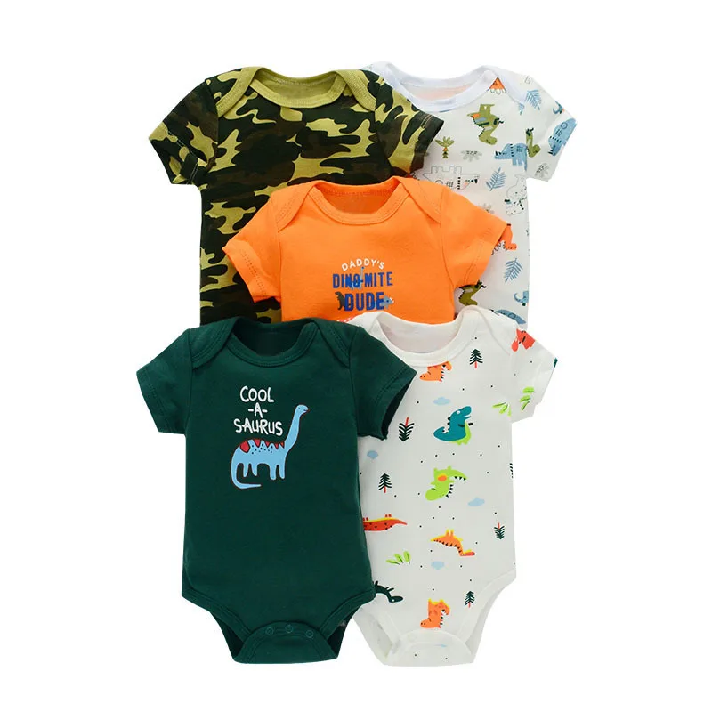 5Pcs Toddler Jumpsuit Sets Summer Autumn Baby Girls Newborn Cartoon Gentleman Dinosaur Romper Kids Clothes 0-1Y