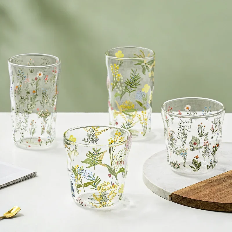 360-450ml Flower Fresh Glass Home High Beauty Cloud Cup Handy Milk Cup Net Red Drinking Glasses Coffee Mugs