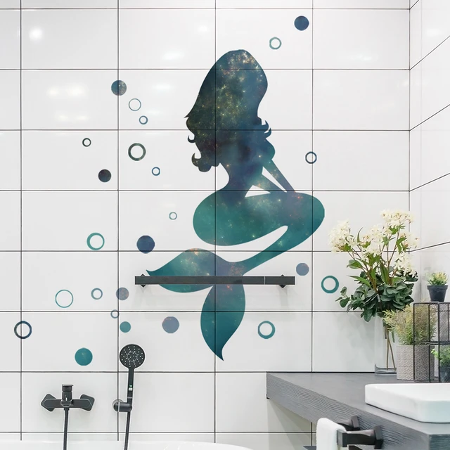 Acheter Autocollant mural Design sirène à la mode, beaux autocollants  imperméables pour salle de bains, toilettes, chambre à coucher, décoration  de la maison