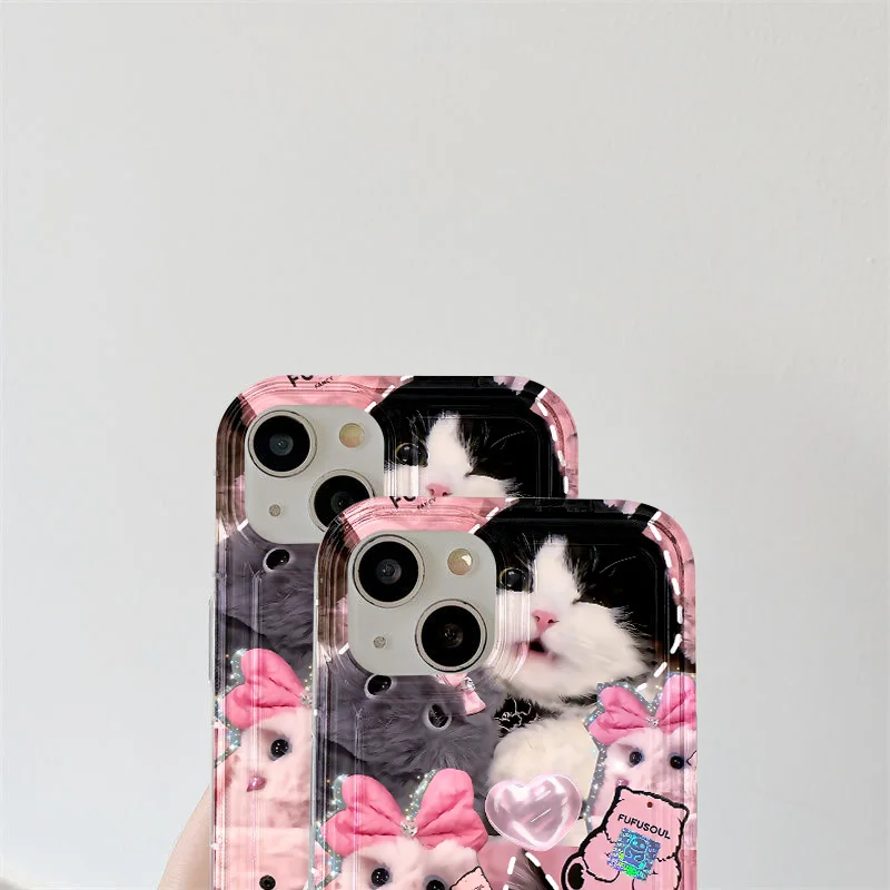 Korean Lovely Cat Pink Phone Case - Cute Kitten Soft Clear Shockproof Cover