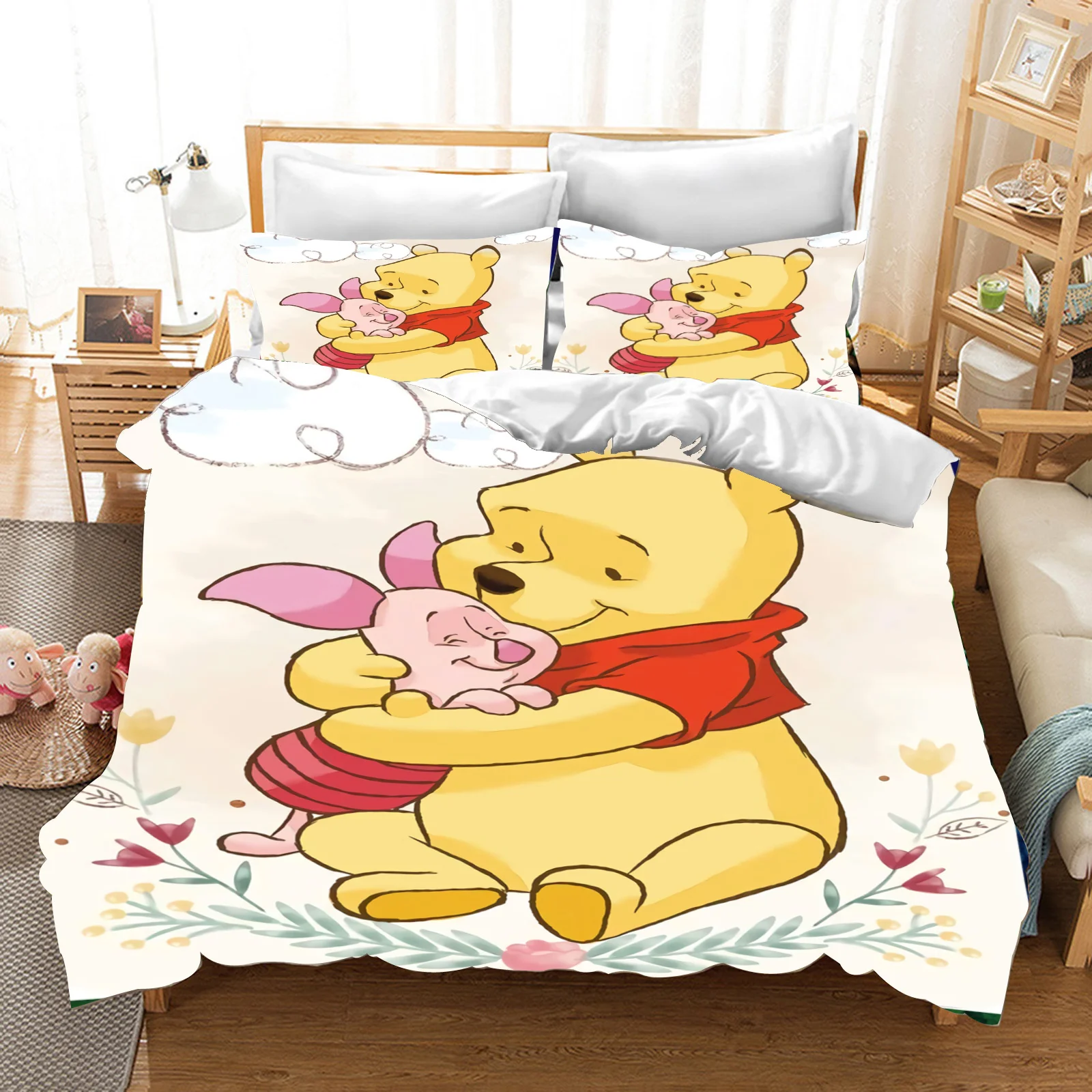 

Winnie The Pooh Children Duvet Cover Set 100% Polyester Printed Cute Printed Cartoon Quilt Cover Bedding