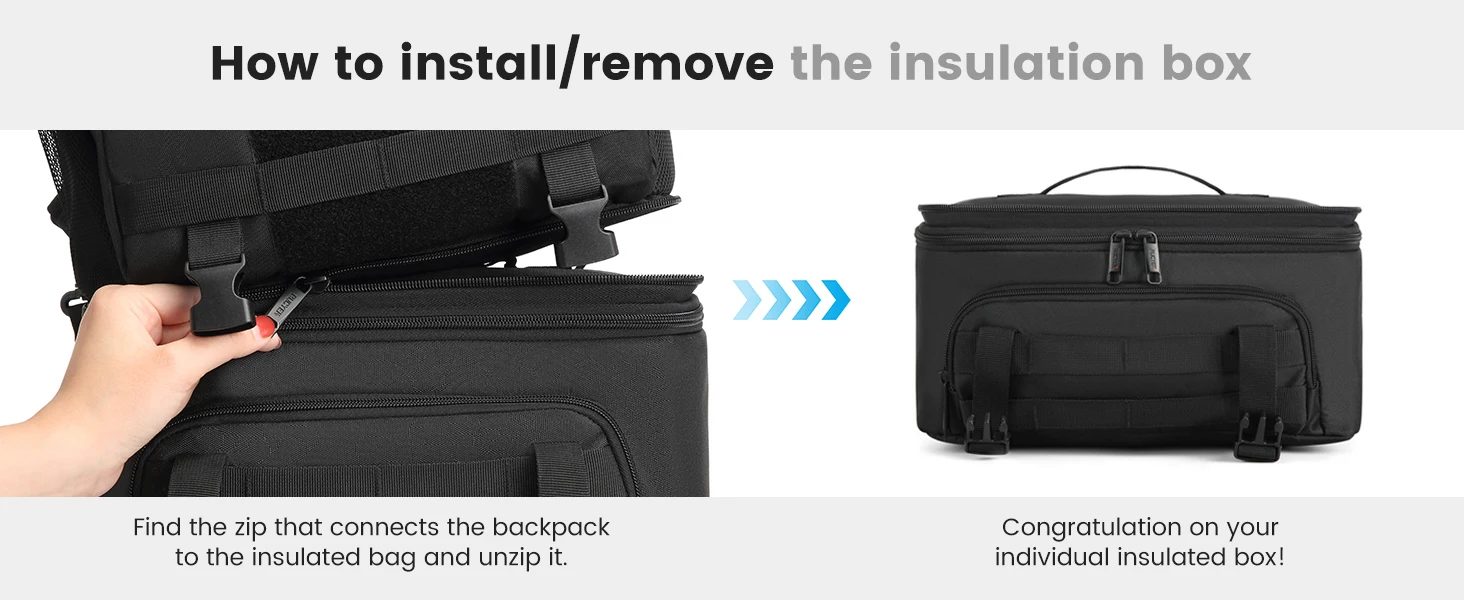 Tragbare Thermo-Lunch-Tasche, abnehmbarer Rucksack, Kühler mit hoher Kapazität, isolierte Picknick-Tasche, passend für 15,6-Laptops, Outdoor-Reiserucksack – Detail 6