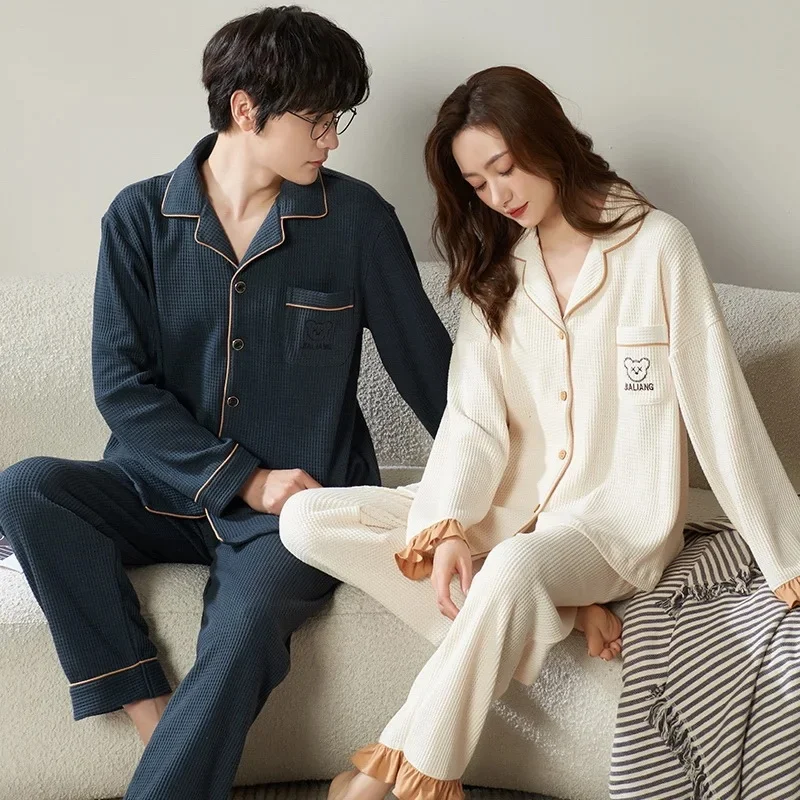 Couples Cotton Sleepwear Thin Casual Loose Home Clothes Spring Autumn Outfit Popular Korean Style for Men And Women