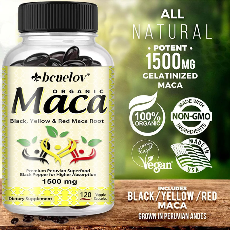 Organic Maca Root Powder Capsules - A Natural Energy Boost, Providing Positive Energy Levels and Increased Focus