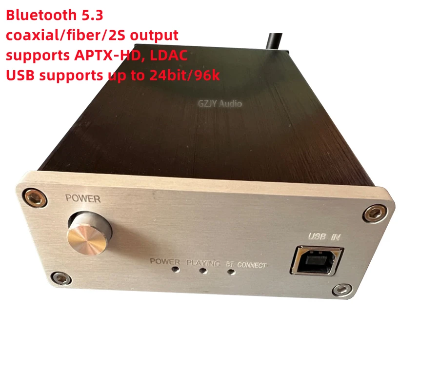 

Bluetooth 5.3, Coaxial/Fiber/I2S Output, Supports APTX-HD, LDAC.USB Supports Up To 24Bit/96K