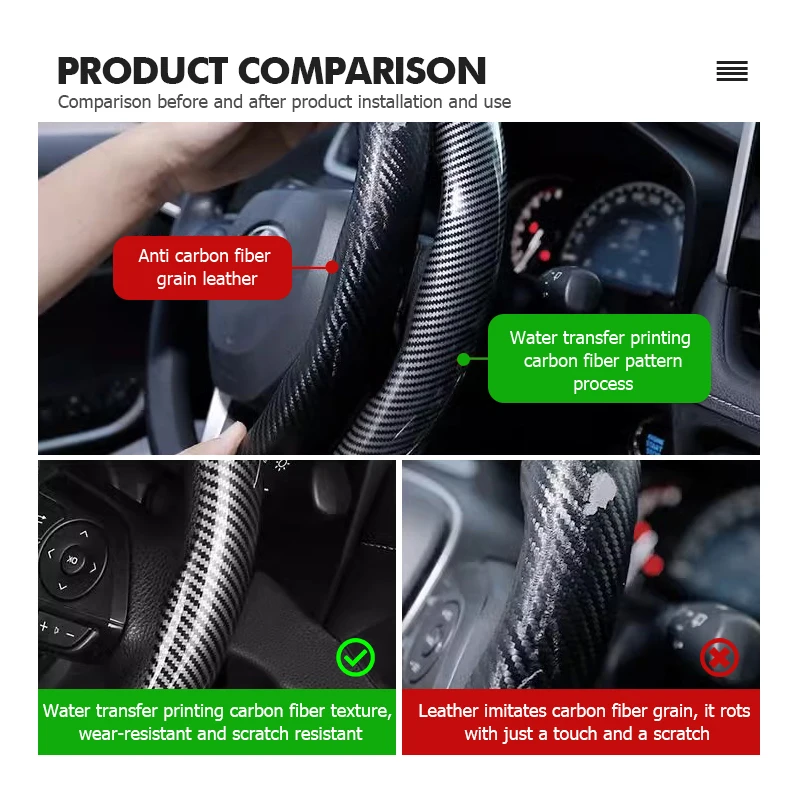 Enhanced Carbon Fiber Non-Slip Steering Wheel Cover Protector Case