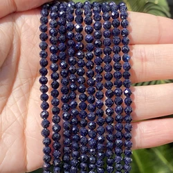 Enhanced Natural Faceted Blue Sandstone Round Beads for Handmade Jewelry and Bracelets - 2mm to 4mm (Blue Sandstone)