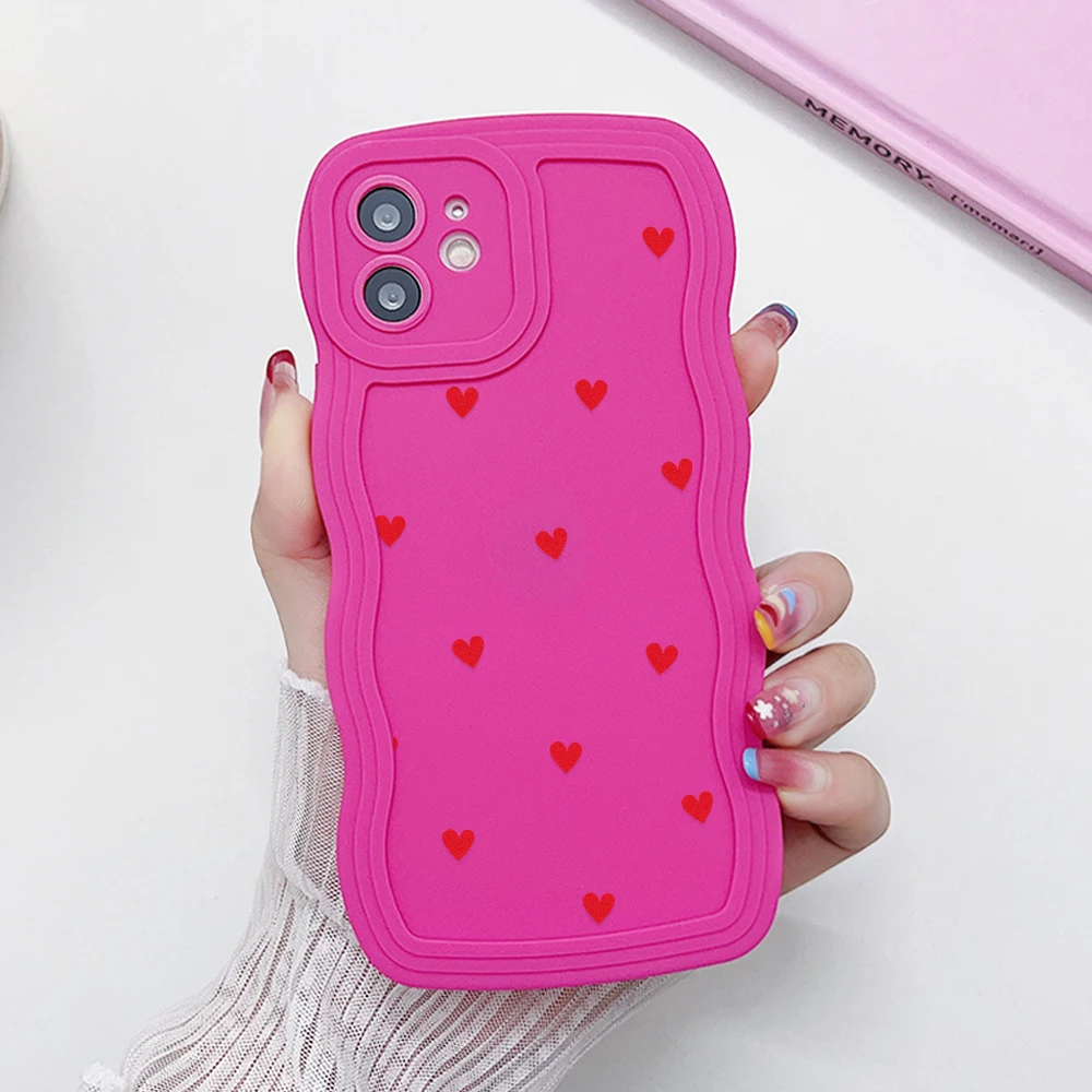 thumbnail image 1 of Funda de teléfono con borde curvo ondulado y corazón de amor para iPhone 15 Pro Max, funda para iPhone 11, 12, 13, 16, 14 Pro Max, X, XS, XR, 7, 8 Plus, SE 2020, 1 of 5