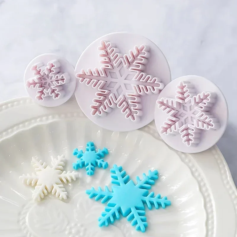 Snowflake Plunger Mold Cake Decorating Tool Biscuit Cookie Cupcake Mould Kitchen Accessories Fondant Cutting Pastry Cutter 3pcs
