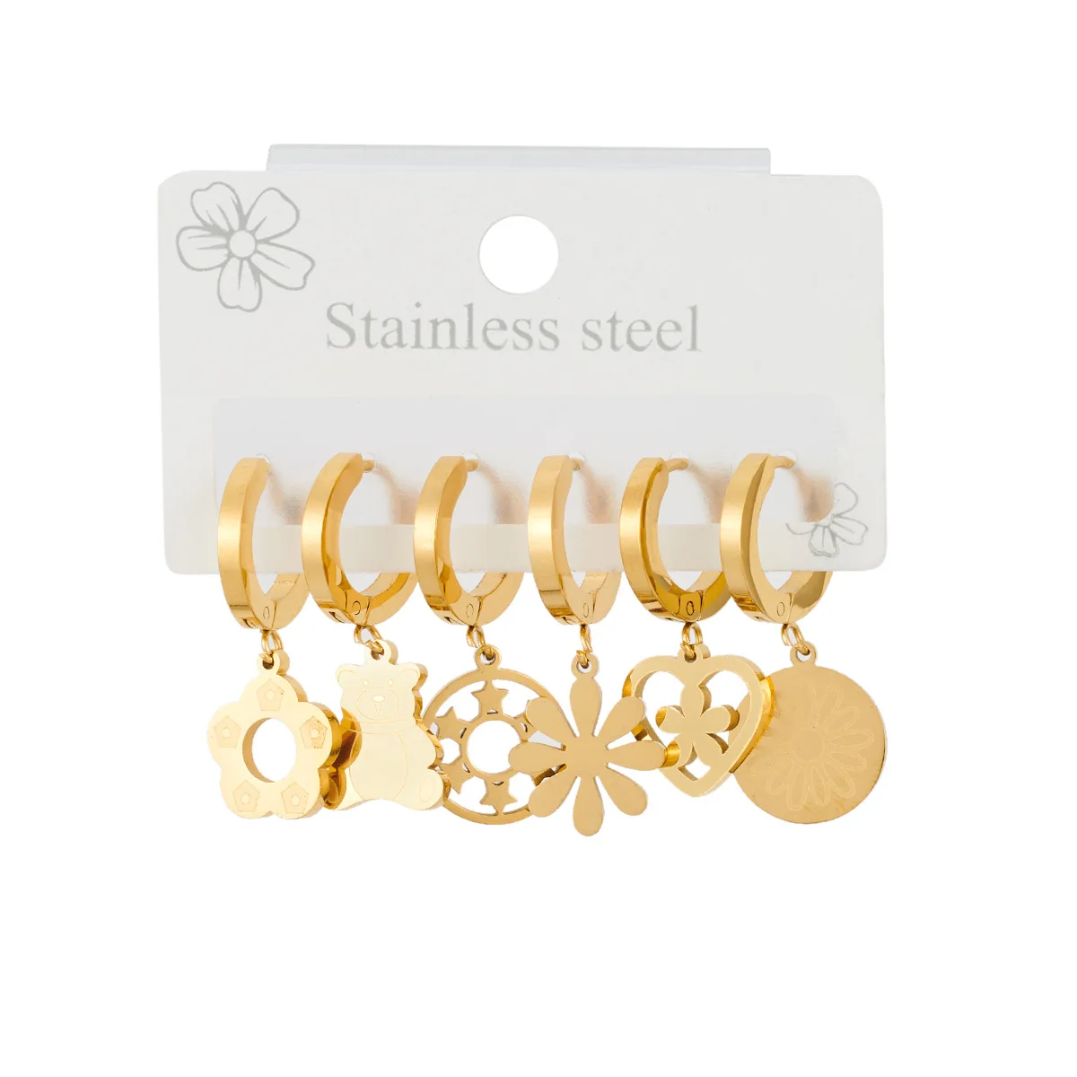 Chic Stylish Trendy Stainless Steel 6 Pieces Set Bear Flowers Earring for Women Cute Exquisite Jewelry Gifts Wholesale 4