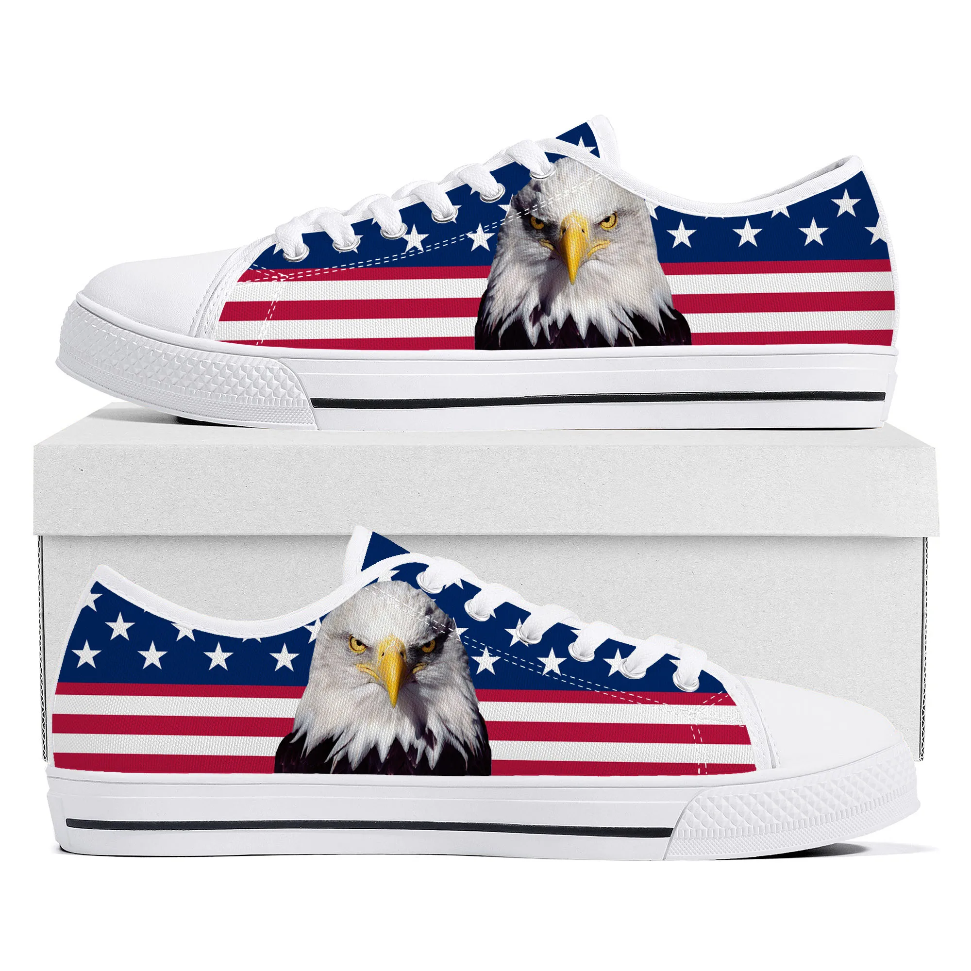 

USA Flag America Red Blue White Art Low Top Quality Sneakers Mens Womens Teenager Canvas Sneaker Casual Couple Shoes Custom Shoe