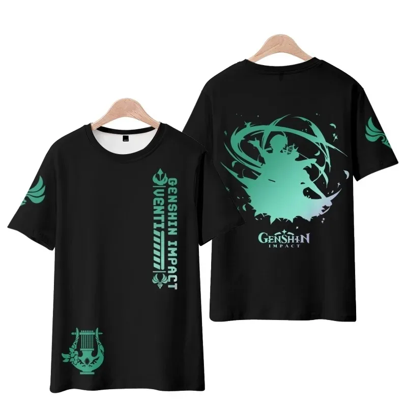 Anime Genshin Impact Barbatos Venti 3D Print T Shirt Women Men Summer O-neck Short Sleeve Funny Tshirt Graphic Tees Cosplay 2024