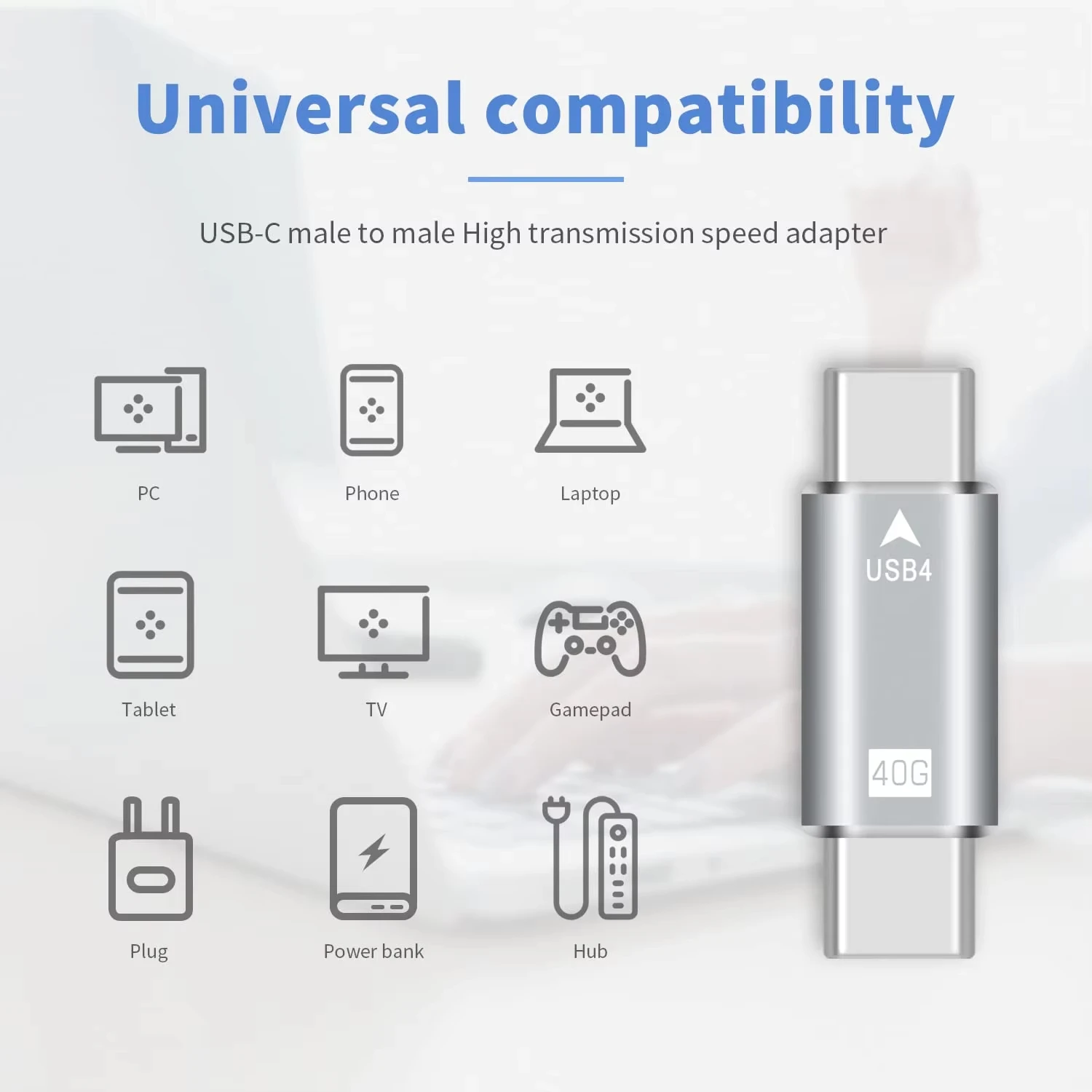 NNBILI USB4.0 40Gbps USB C OTG 어댑터 PD 100W 타입 C 남성-타입 C 남성 고속 충전 3.1 타입 C 10Gbps 컨버터 데이터 어댑터